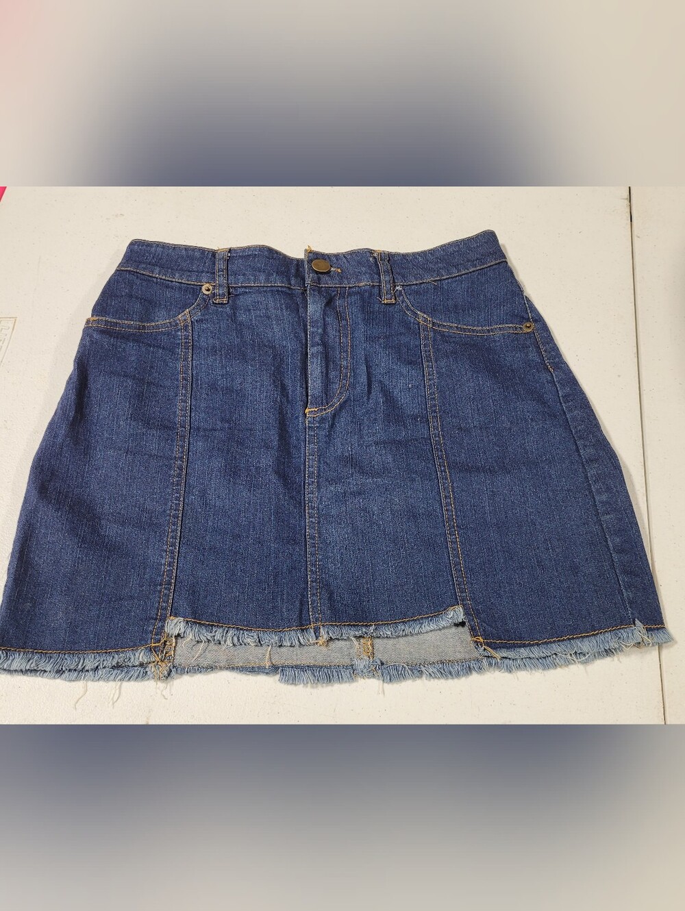 Forever 21 Dark Blue Denim Mini Skirt with Frayed Hem
